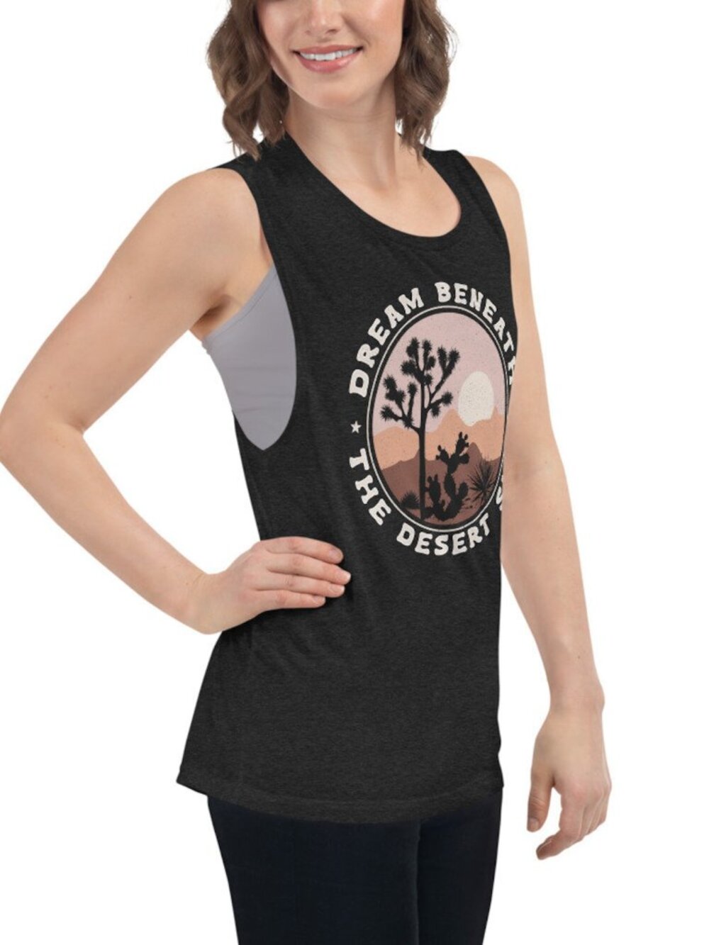 Women’s Desert Sky Graphic Muscle Tank 🌵🌅 | Joshua Tree Cactus Aesthetic Tank - Picture 3 of 3